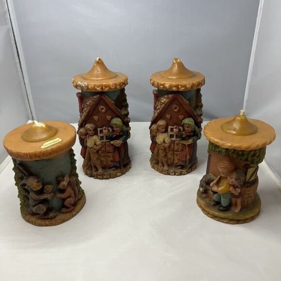 Antique Gunter Kerzen Germany Carved Hand Painted Candle Set 1920s - Picture 1 of 9
